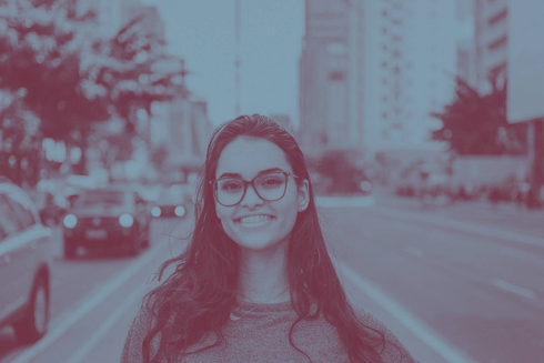 Woman with street in the background