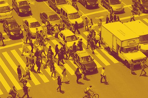 Pedestrians walking in the street