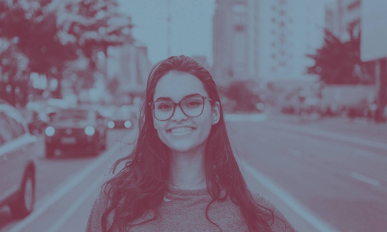 Woman with street in the background